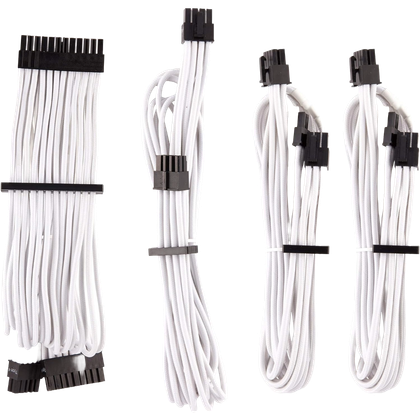 four white corsair sleeved psu cables