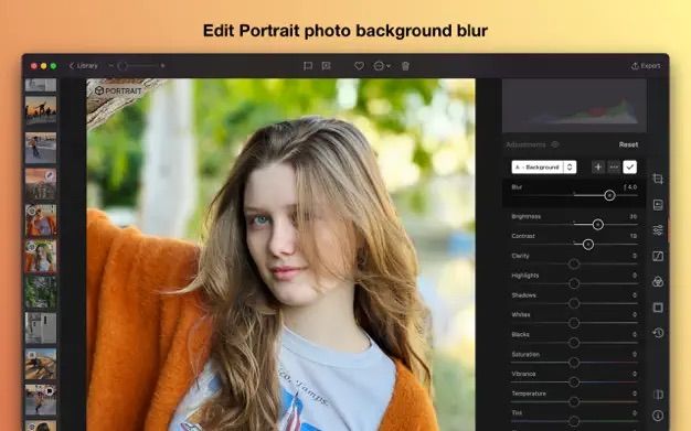 Darkroom for Mac showing portrait blurring tool 