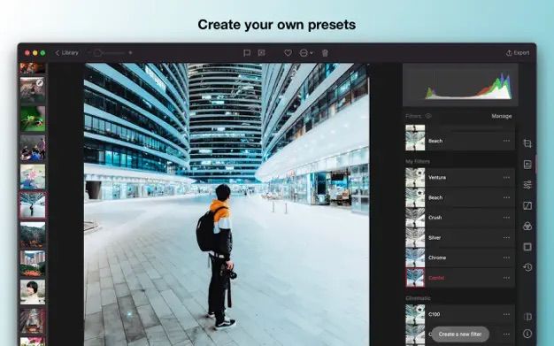 Darkroom for Mac displaying preset creation feature 