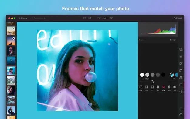 Darkroom for Mac portraying frames feature 