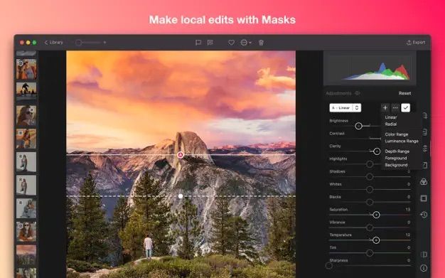 Darkroom for Mac showing masks feature for local edits