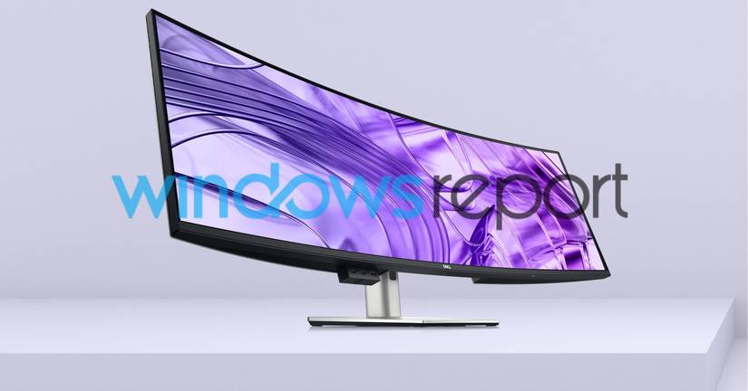 Angled view of the Dell UltraSharp 40 Curved Thunderbolt Hub Monitor on a light grey background