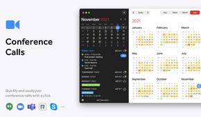 Fantastical app showing a full year calendar with conference calls highlighted.