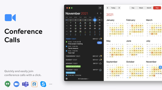 Fantastical app showing a full year calendar with conference calls highlighted.