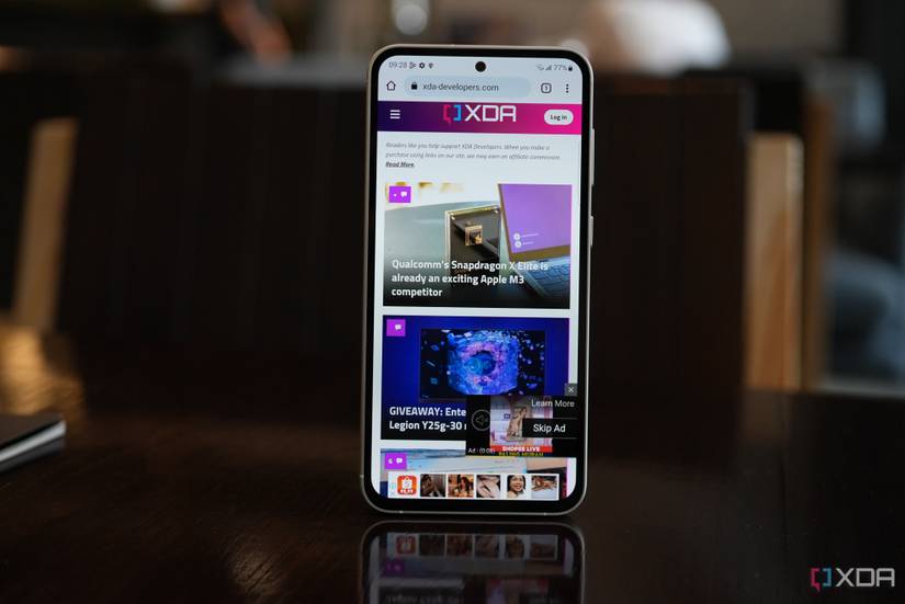 S23 FE with the XDA website on the display