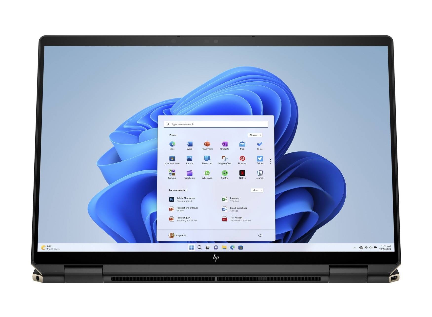 Front view of the HP Spectre x360 14 in Nightfall Black in stand mode