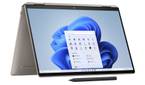Front view of the HP Spectre x360 14 in Sahara Silver in tent mode