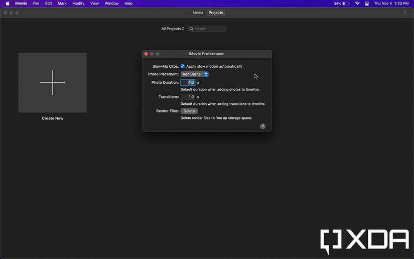iMovie settings page on macOS