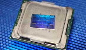 Close up of a delidded Intel CPU