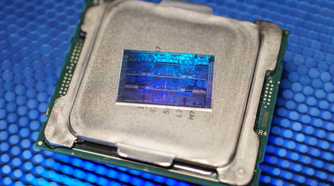 Close up of a delidded Intel CPU