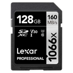A render showing a Lexar SDXC card in black color.