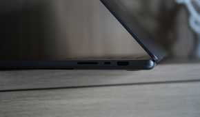 The right side of the MacBook Pro with HDMI, SD card and USB-C ports.