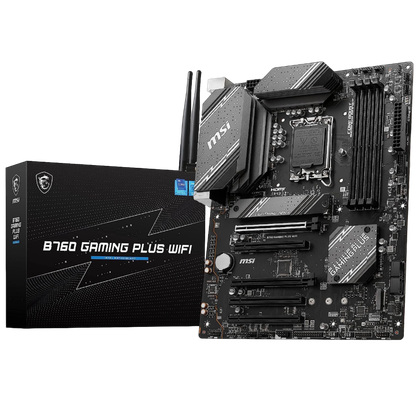 A transparent render of the MSI B760 Gaming Plus WiFi