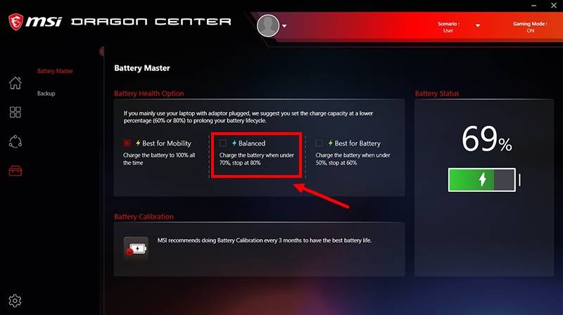 MSI Dragon Center battery master