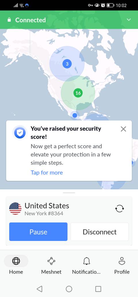 Connected to the United States on NordVPN Android