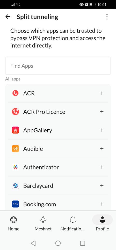Configuring split tunneling on NordVPN for Android
