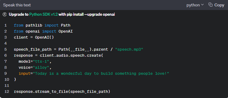 OpenAI's text to speech API
