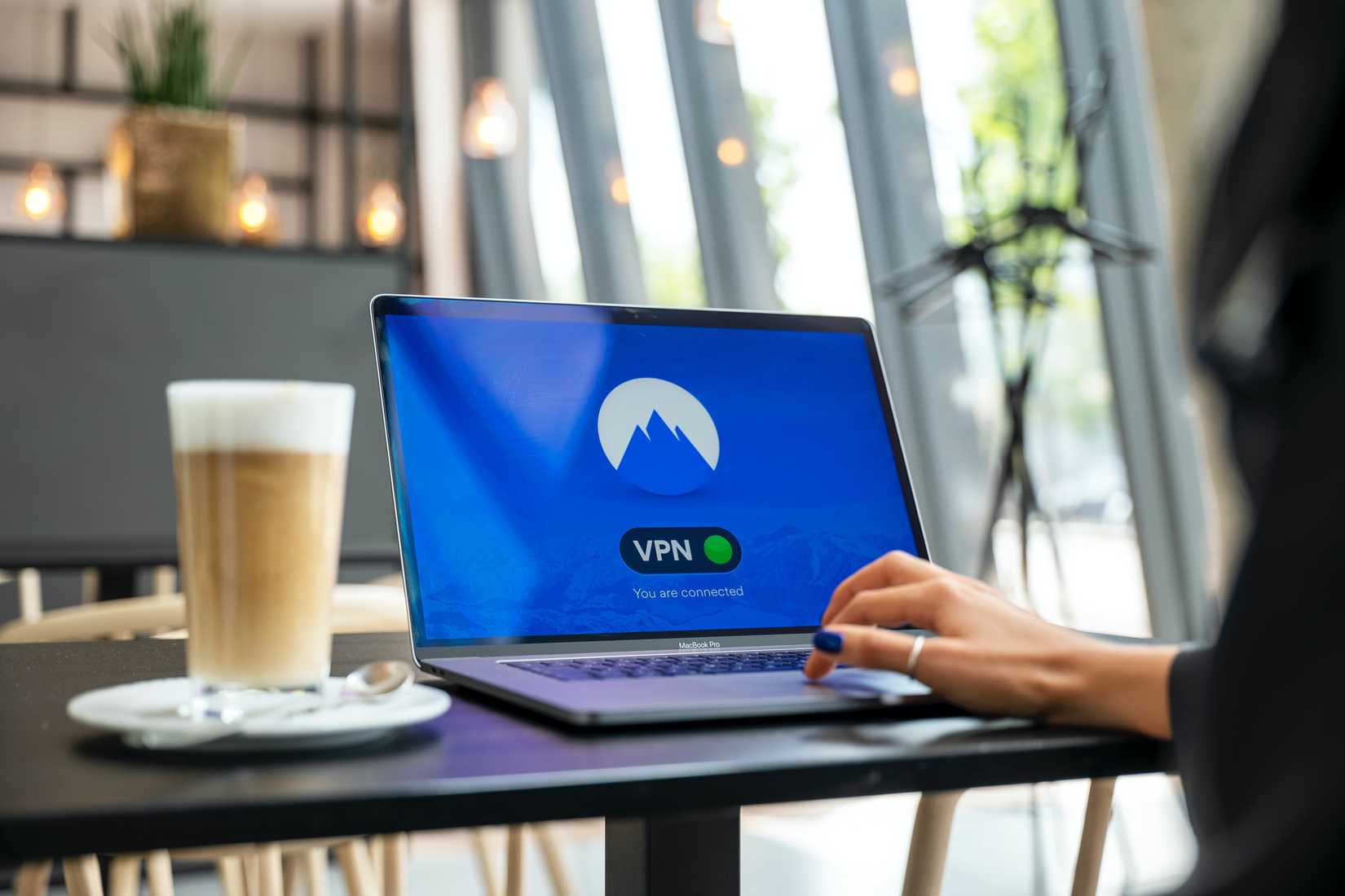 An image of NordVPNs logo on a laptop screen.