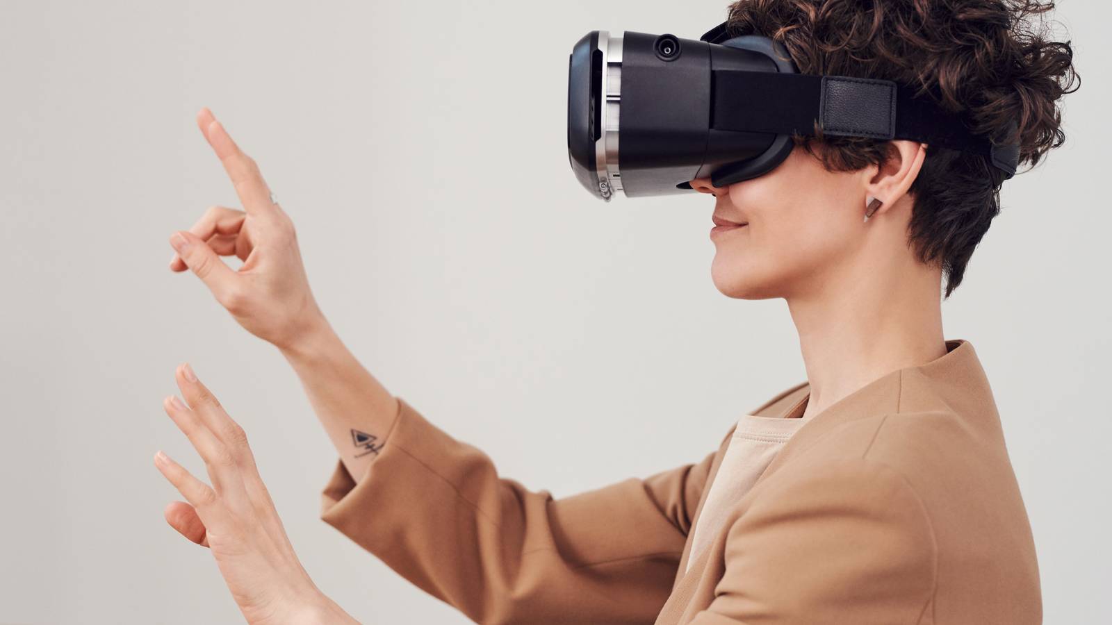 Woman using a VR headset with hand gestures