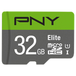 A render showing a PNY Elite mircoSDHC card in green and grey color.