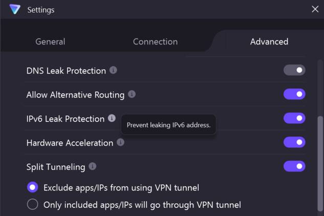 ProtonVPN leak prevention settings on Windows