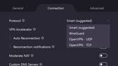 Choosing the protocol on ProtonVPN for Windows