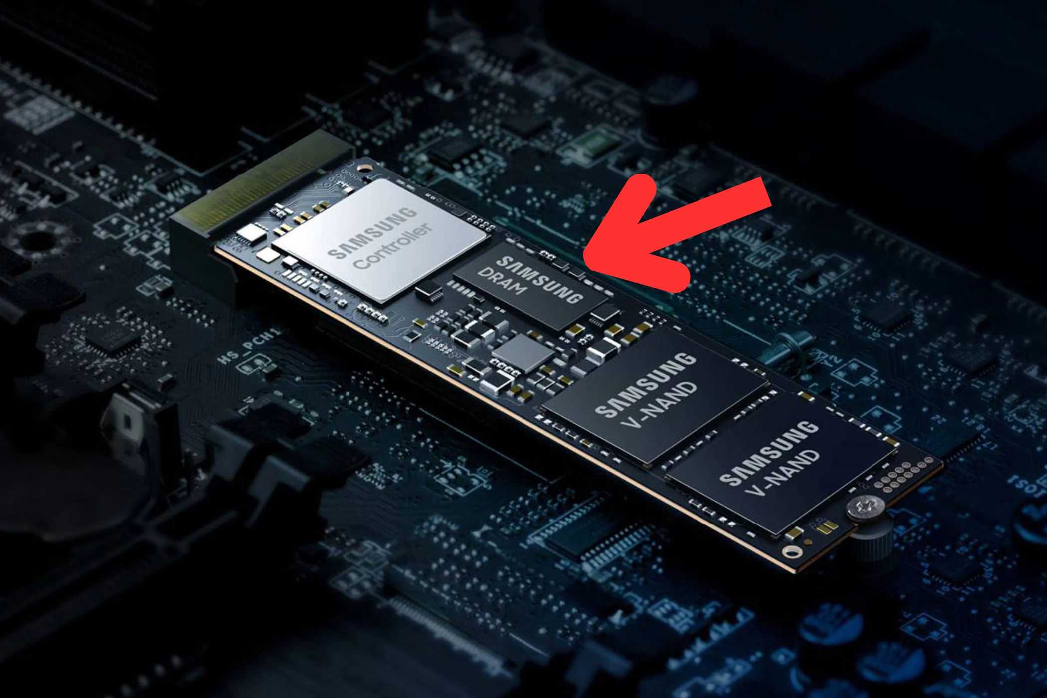 A render showing the internals of a Samsung 980 Pro SSD.