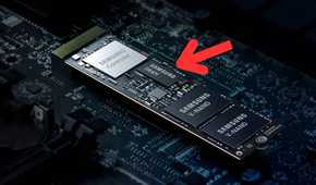 A render showing the internals of a Samsung 980 Pro SSD.
