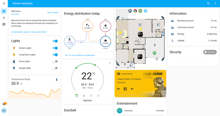 A screenshot of Home Assistants Demo mode.