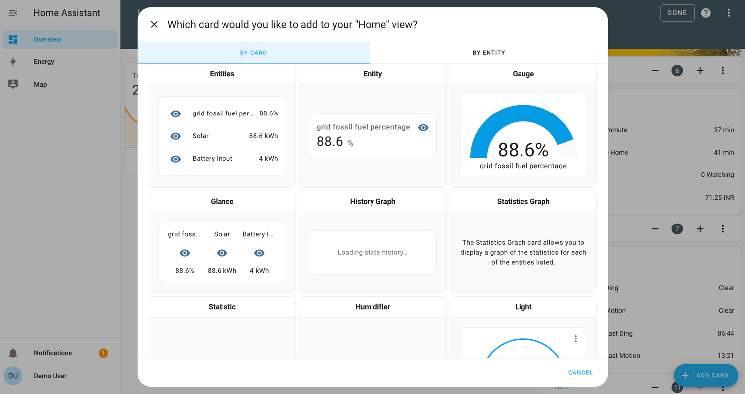 A screenshot of the Home Assistant Demo dashboard showing how to edit a dashboard.