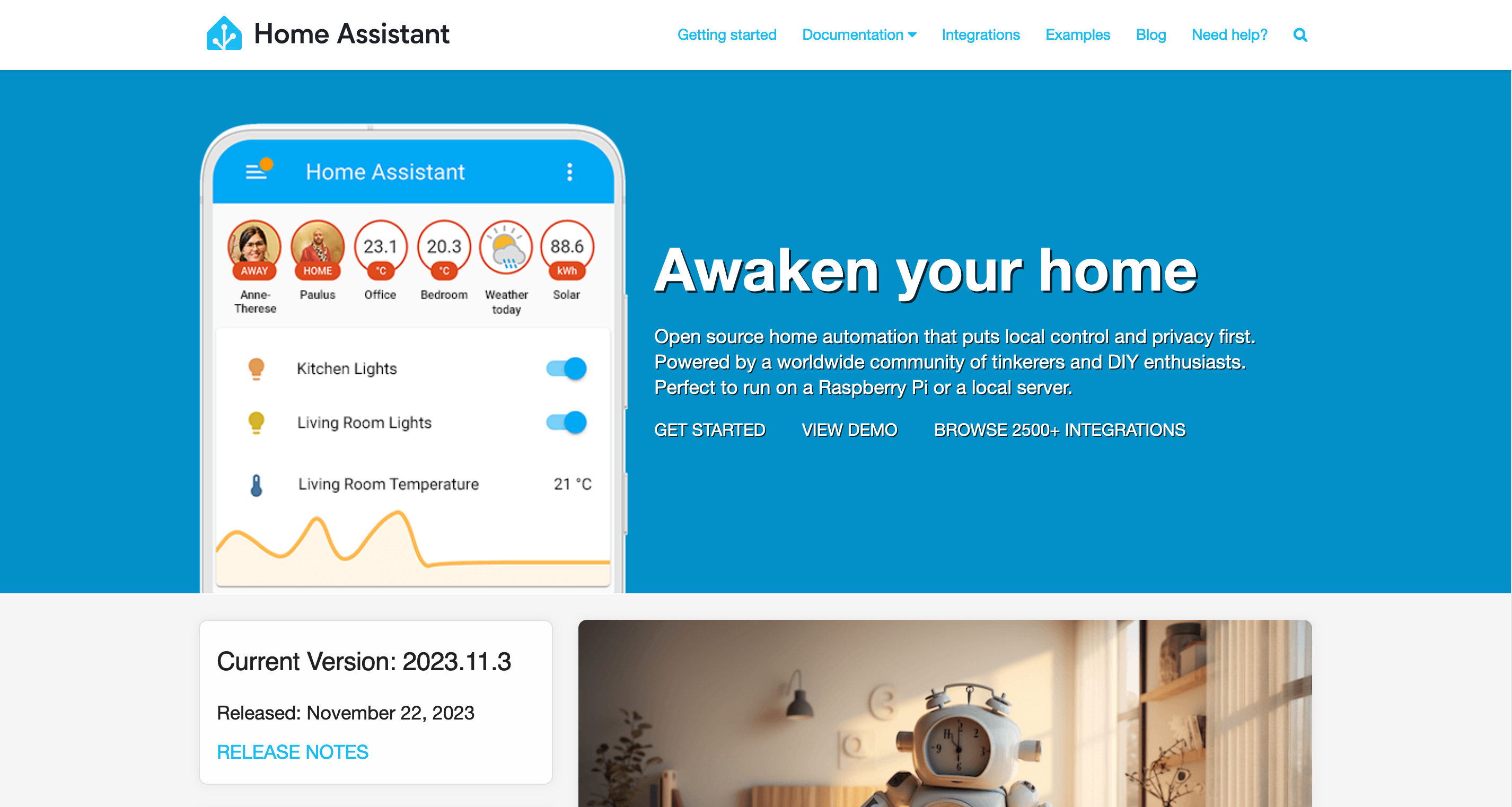 A screenshot of the Home Assistant website