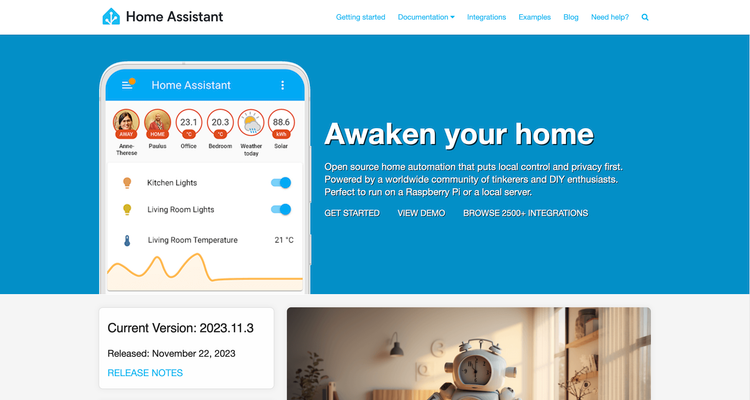 A screenshot of the Home Assistant website