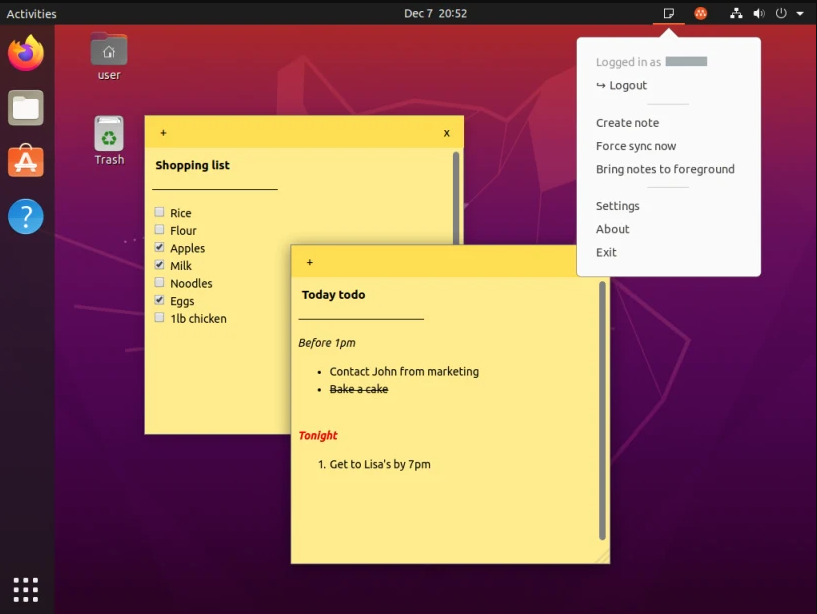 Eversticky notes open ontop of an Ubuntu desktop