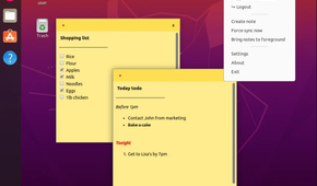 Eversticky notes open ontop of an Ubuntu desktop
