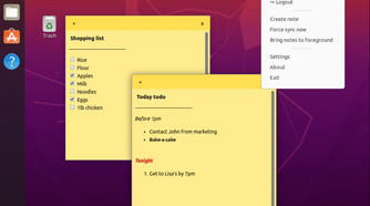 Eversticky notes open ontop of an Ubuntu desktop
