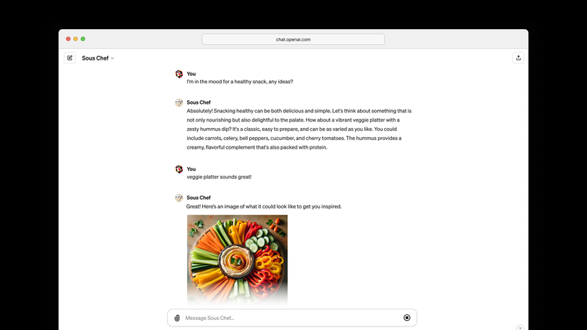 ChatGPT showing a "Sous Chef" custom GPT