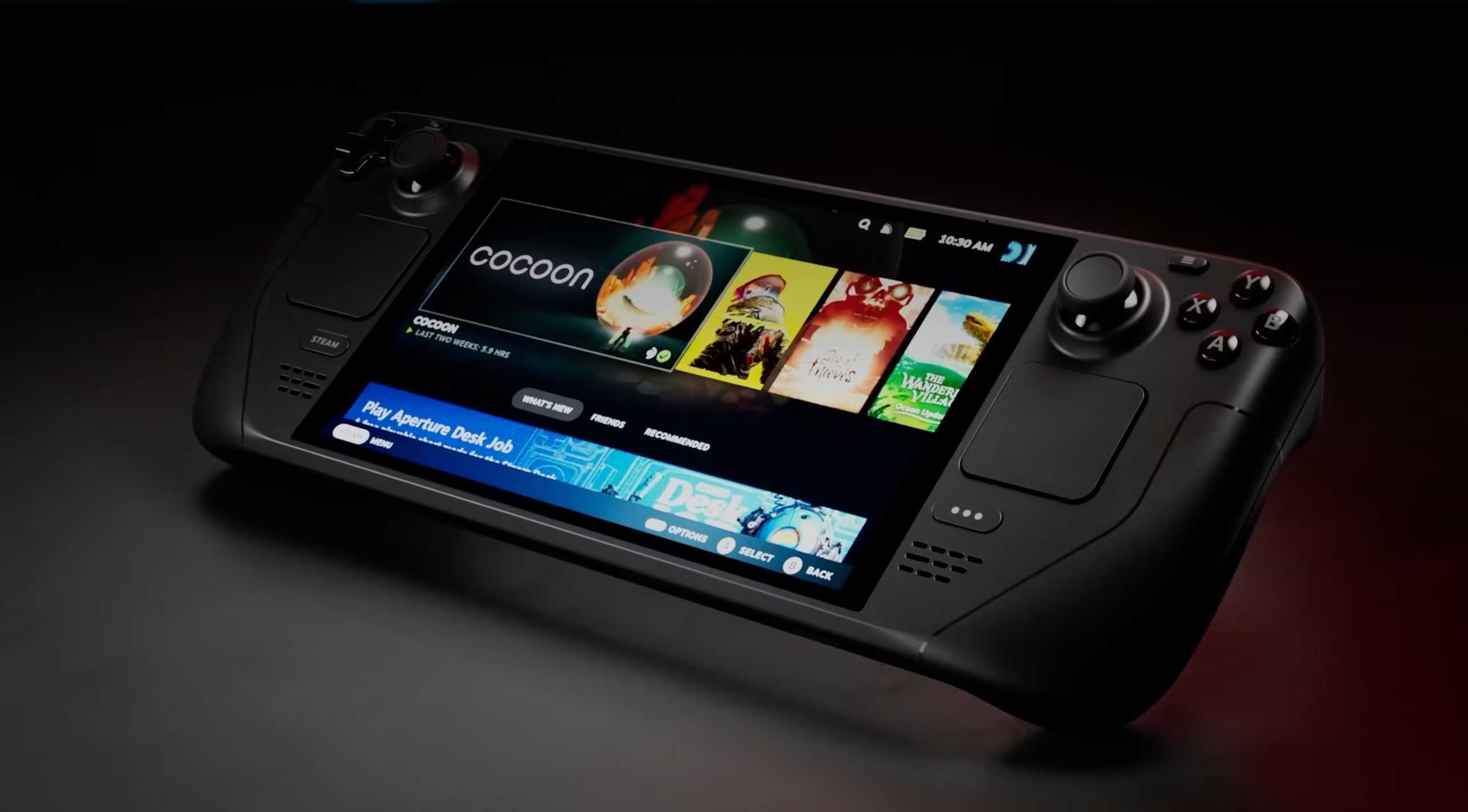 A product shot of the OLED Steam Deck