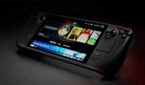 A product shot of the OLED Steam Deck