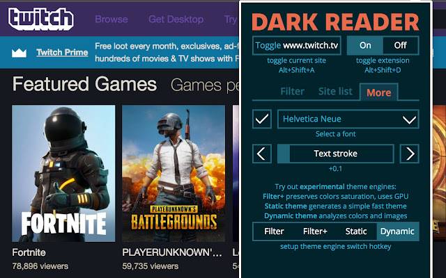 DarkReader showing Twitch settings