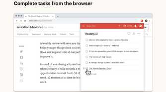ToDoist showing completing tasks from the browser