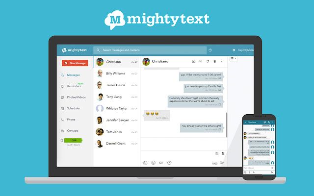 The main mightytext extension page