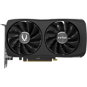 A black RTX 4060 GPU by Zotac with dual fans Twin Edge design