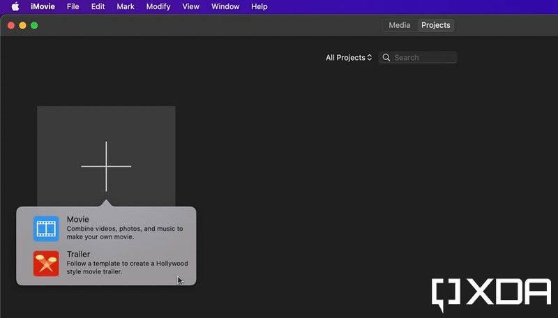 choosing to create  a movie or trailer on the iMovie main screen