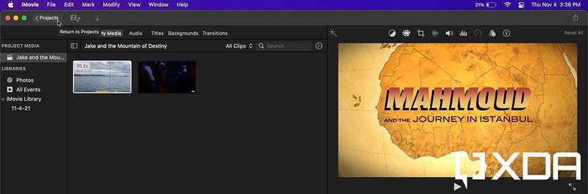 projects button in iMovie trailer 