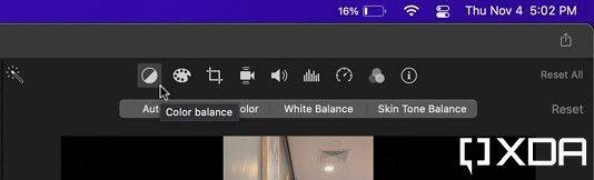 color balance section in movie on iMovie