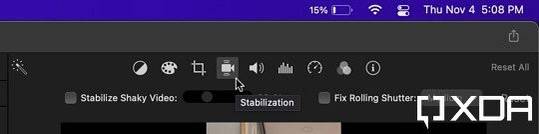 stabilization section in movie on iMovie