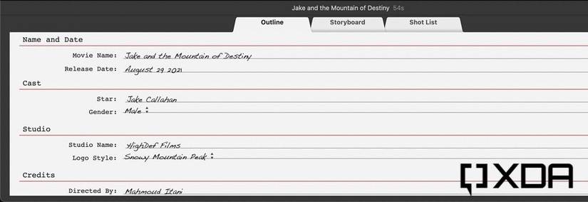 outline section of iMovie trailer 