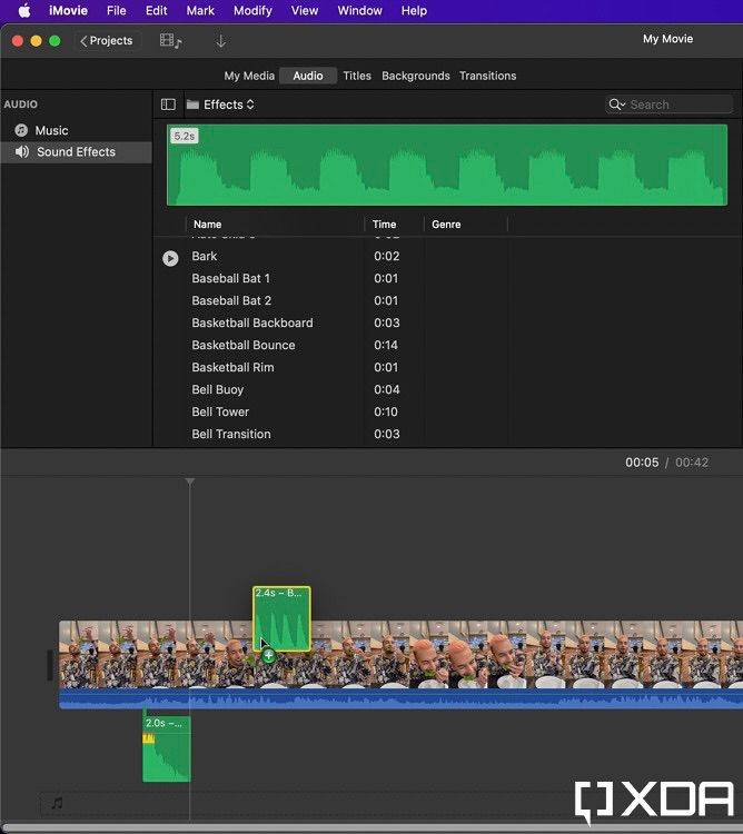 dragging and dropping an audio file to add to movie 