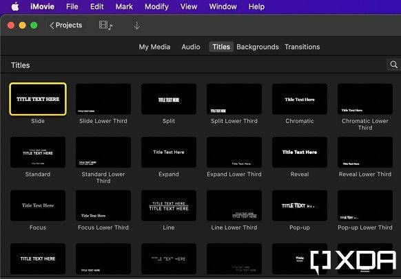 titles section of iMovie trailer
