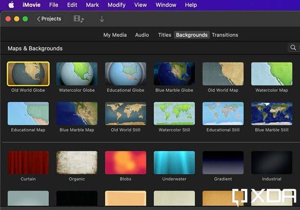 backgrounds section of iMovie trailer